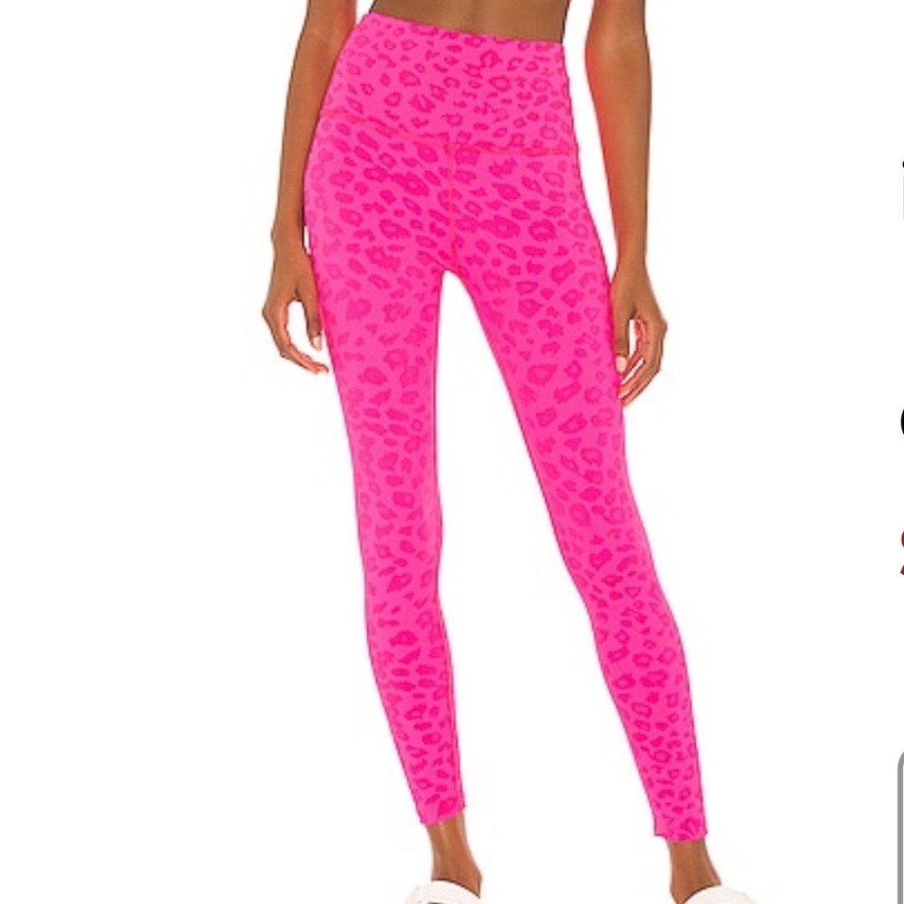 Beyond Yoga High Waisted 7/8 Leggings Neon Pink Leopard Print Womens Small